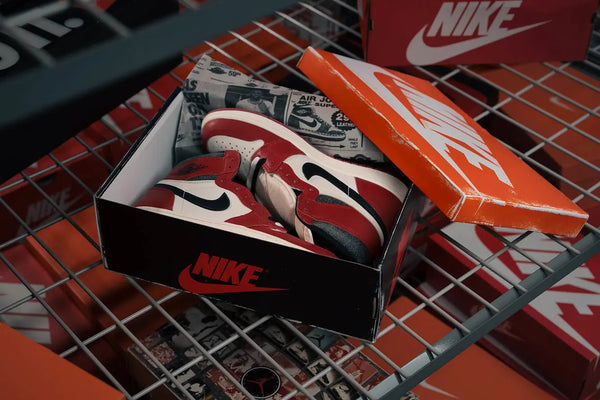 Jordan 1 'Lost & Found' sneakers shot inside shoe box