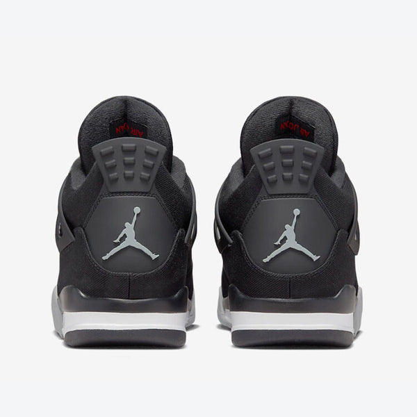 Jumpman logos shown to the heels of the Air Jordan 4 SE 'Black Canvas' sneakers