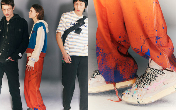 Promotional Images by Gallery Dept x Lanvin show models in relaxed denim and oversized sneakers