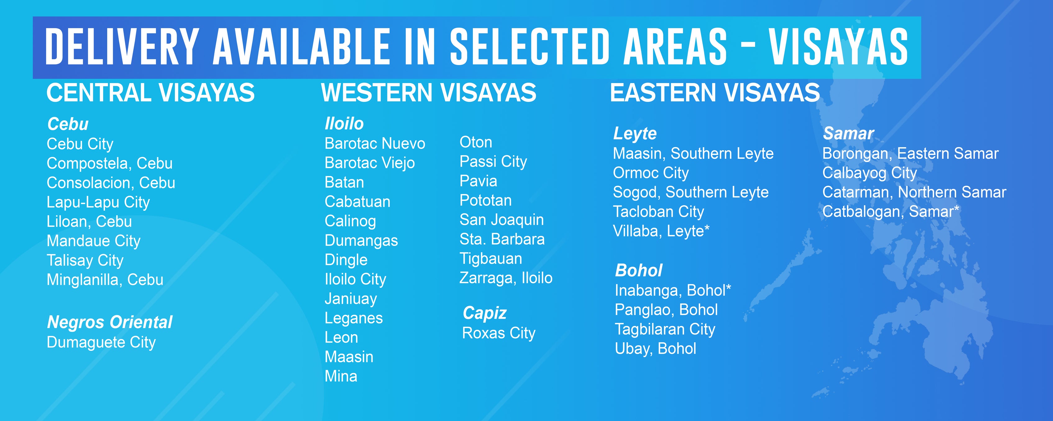 Home Delivery Covered Areas Visayas