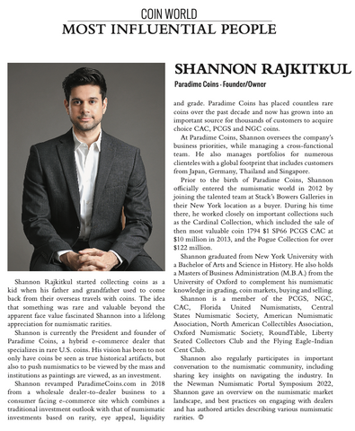 Shannon Rajkitkul Coin World's 100 Most Influential People In Numismatics