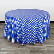 120 inch Satin Round Tablecloth Royal Blue and White Polka Dots - Bridal Tablecloth