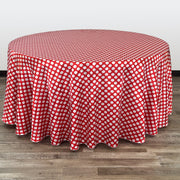 132 inch Satin Round Tablecloth Red and White Polka Dots - Bridal Tablecloth