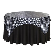 72 inch Square Satin Table Overlay Black and White Polka Dots