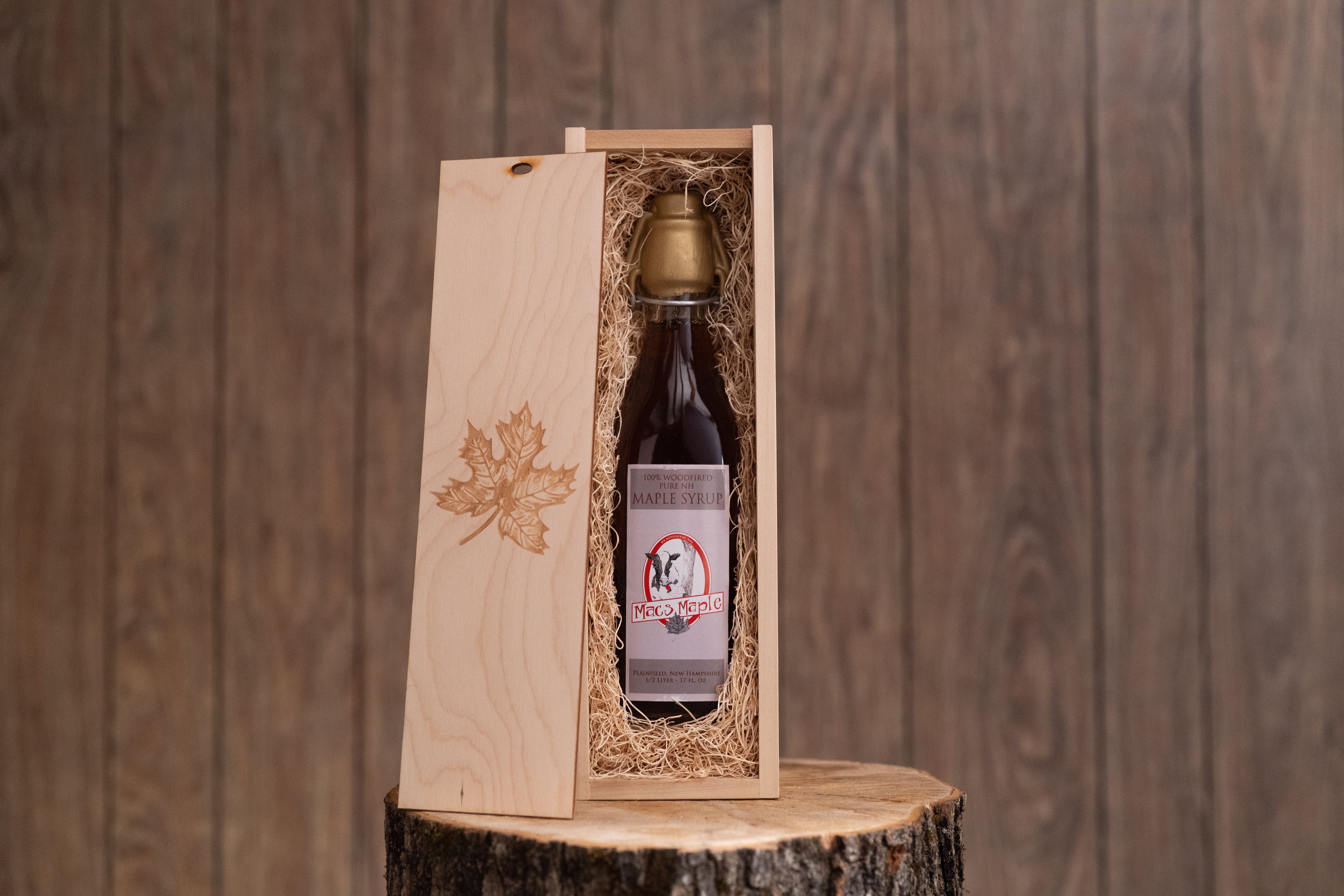 NH Maple Syrup Flute in a Wooden Box