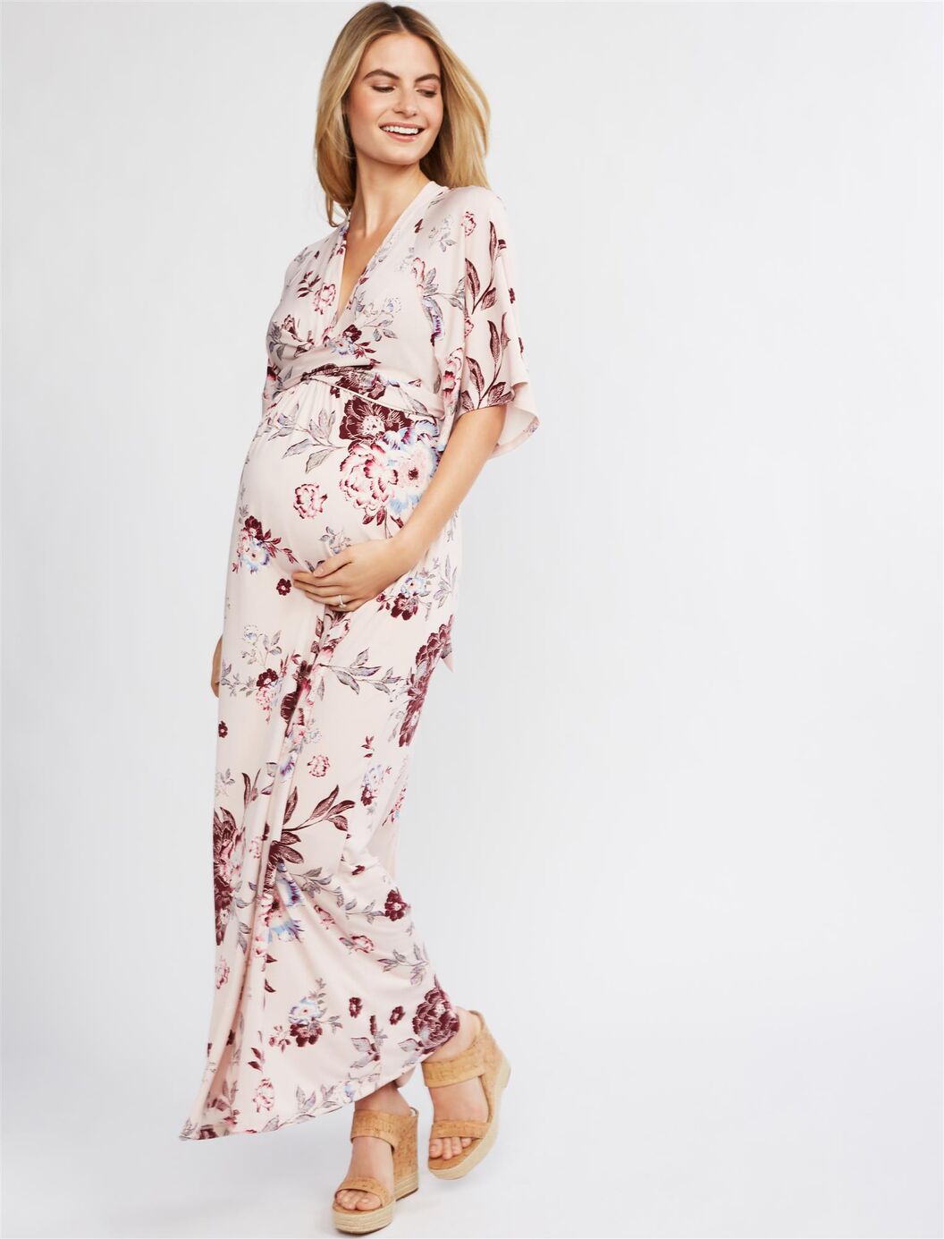 jessica simpson flutter sleeve floral wrap maternity dress