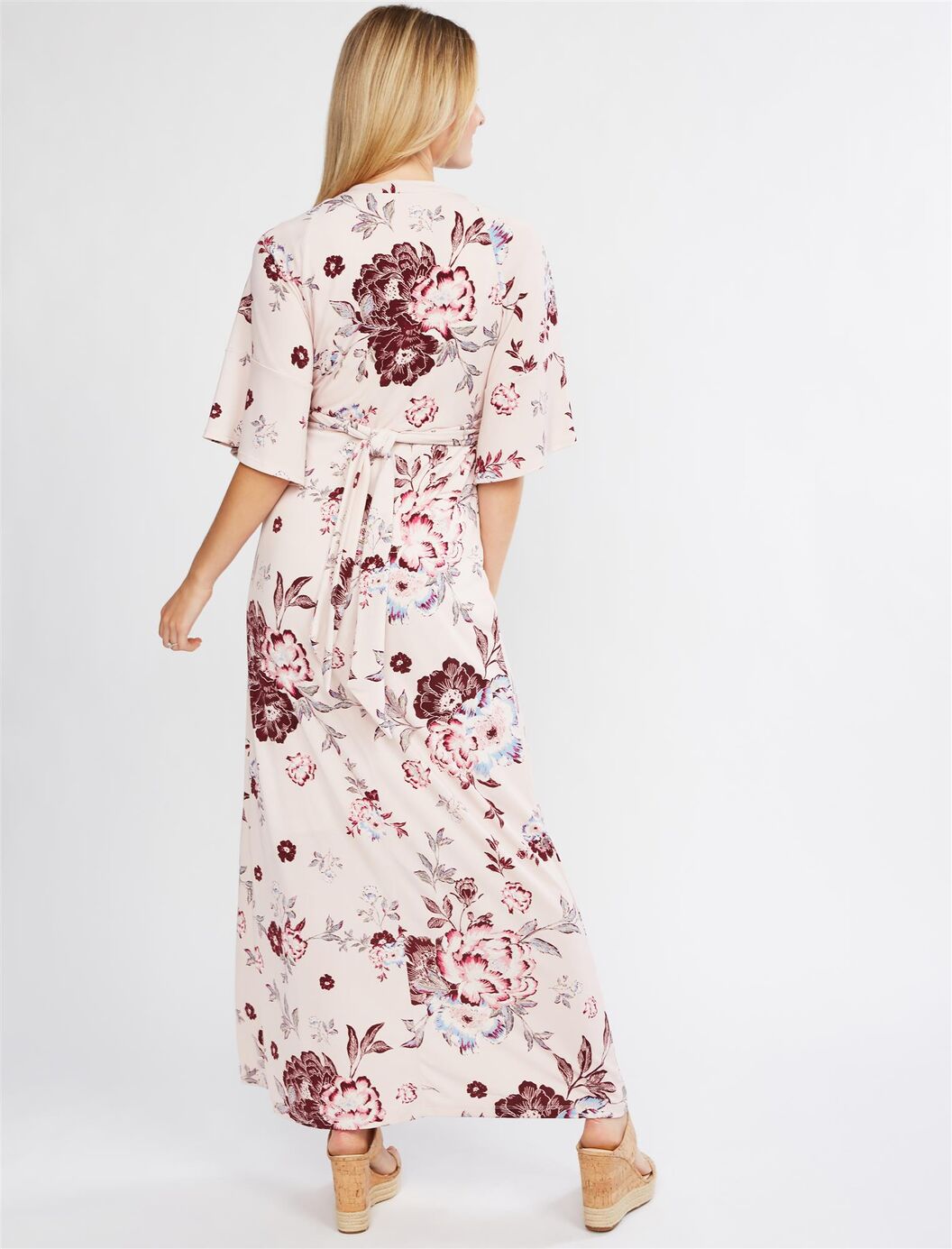 jessica simpson flutter sleeve floral wrap maternity dress