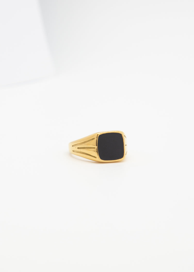 gold signet ring black stone