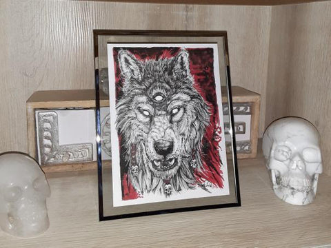Dark art wolf fantasy gothic animal portrait Wiccan Wicca artist north Wales Conwy 