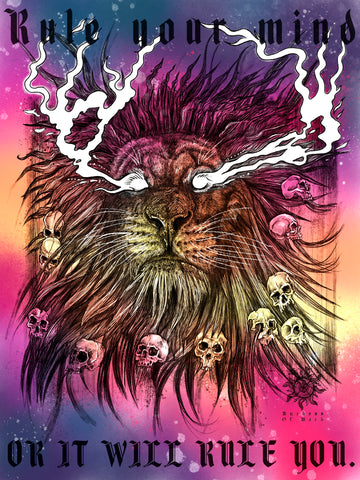 Lion Buddha quote control your mind big cat art work 