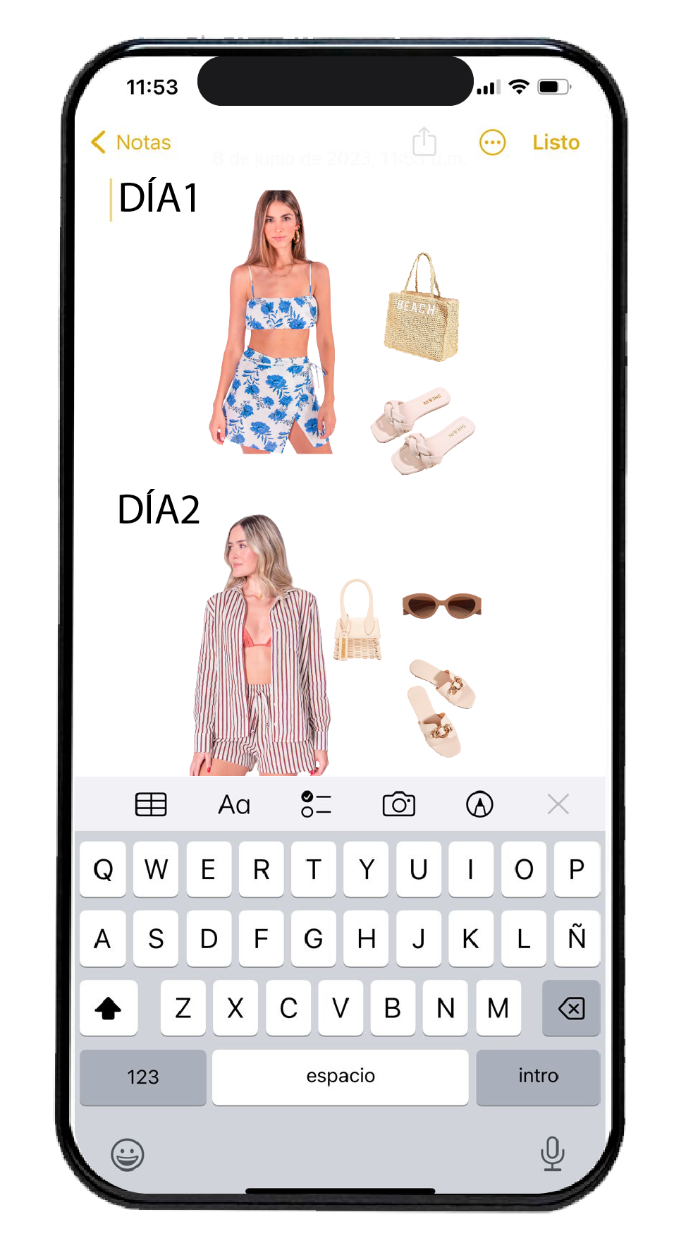 Crea una lista de outfits para cada día