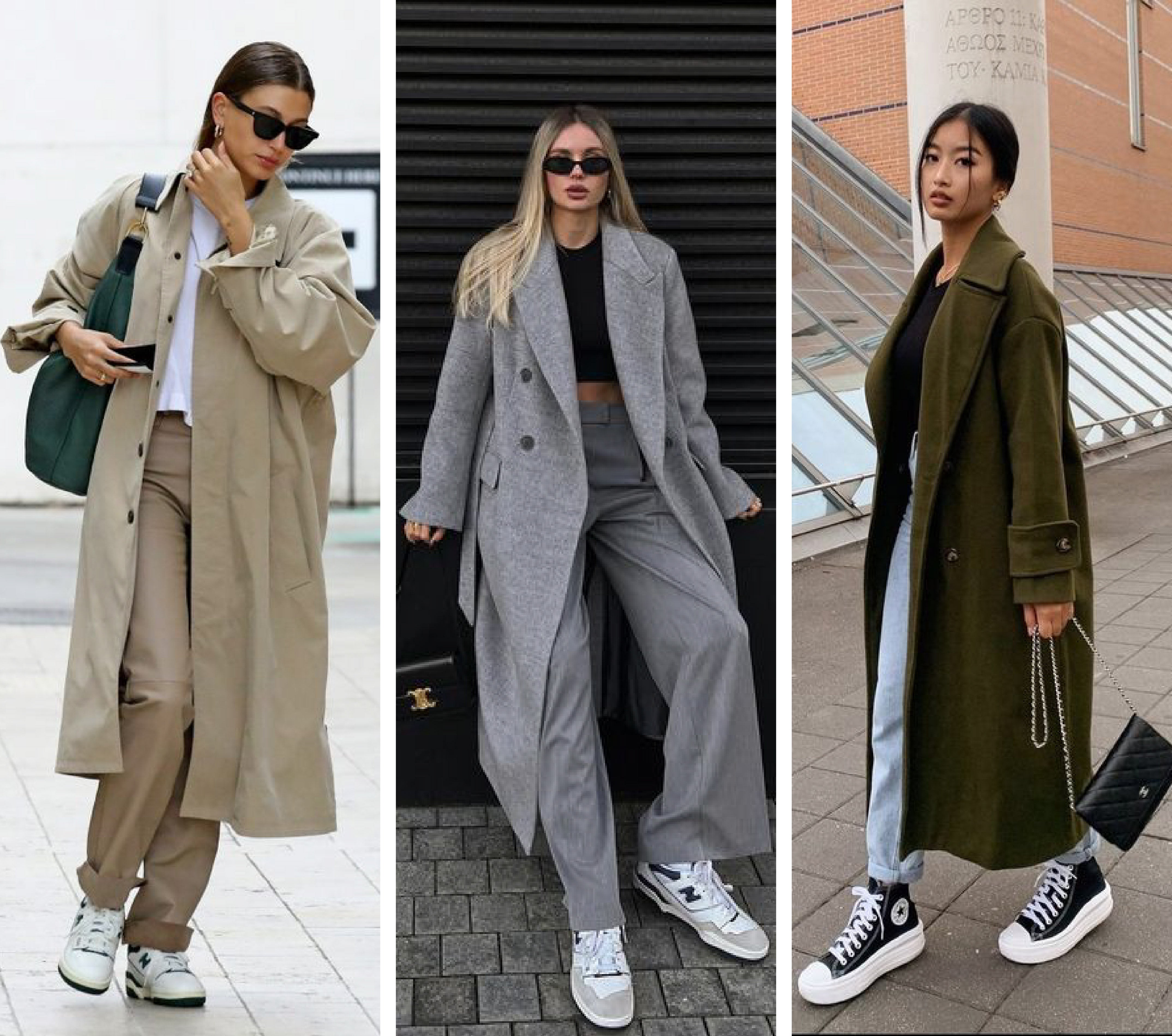 Outfits a la moda con abrigos largos y tenis