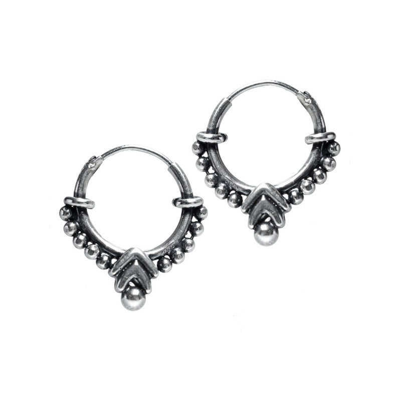 Silver Hoop Earrings with Chevron Design