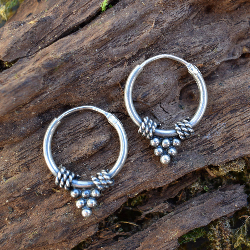 Silver Bali Hoops with Pyramid of Dots Design – Arka