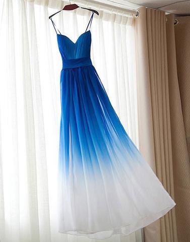 Shop Blue Gradient Spaghetti Straps Chiffon Long Prom Dress | JLDressCA