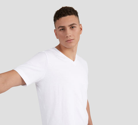 Try the white V-neck Social Tee to help fight underarm odor. | Social Citizen