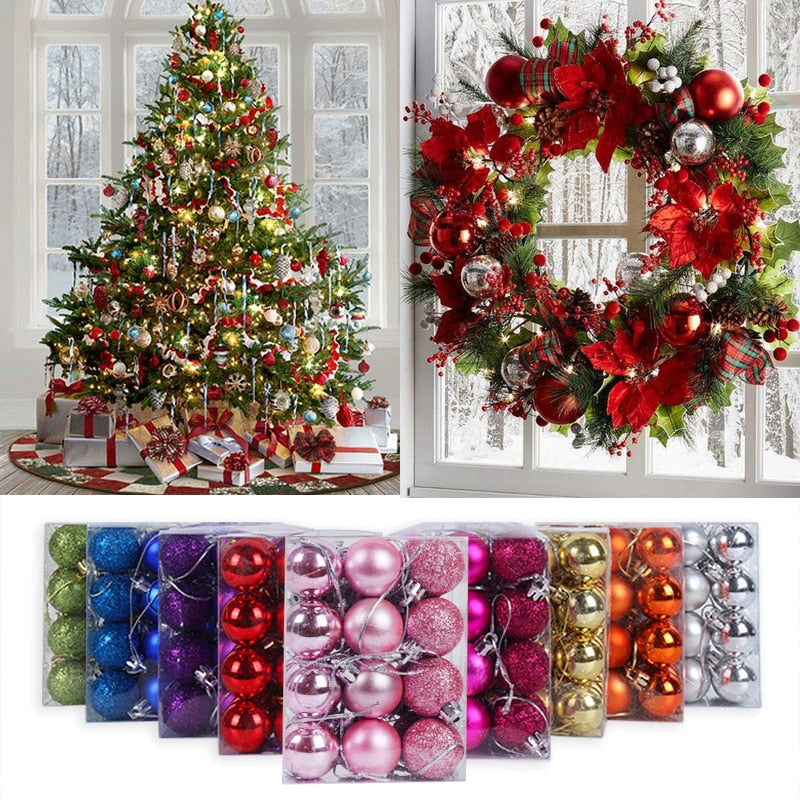 24Pcs 3cm Christmas Ball Glitter Christmas Tree Ornaments Hanging Christmas Home Decorations  Palline Natale Decor Navidad 2019