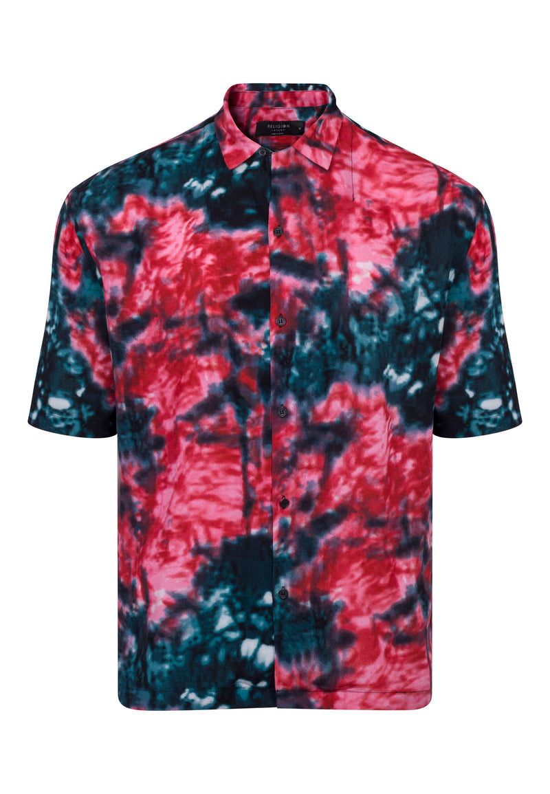 red white and black tie dye shirt