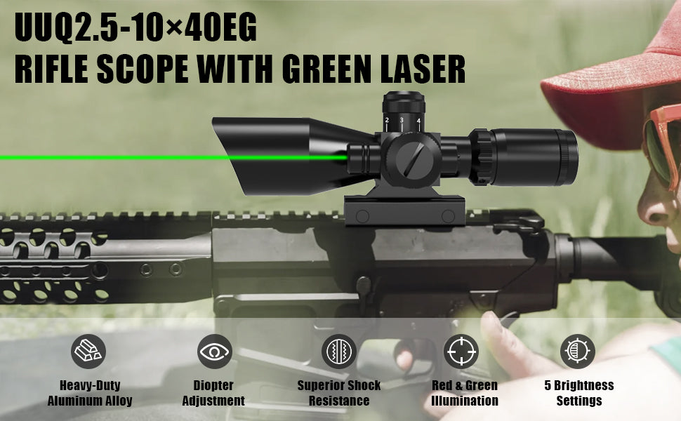 UUQ 2.5-10x40E Rifle Scope with Green Laser