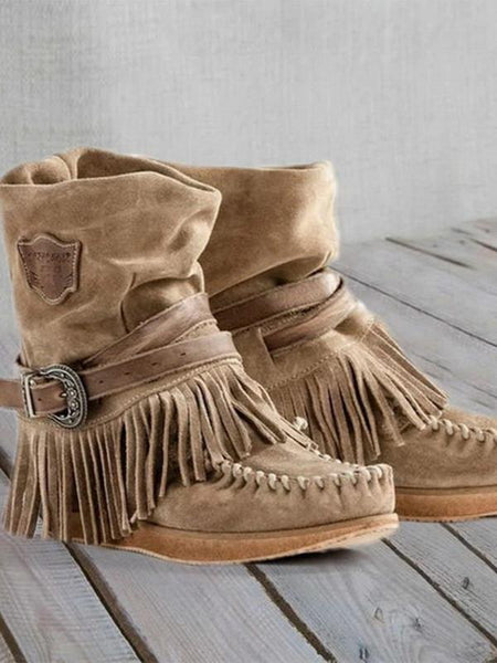 long suede boots with tassels