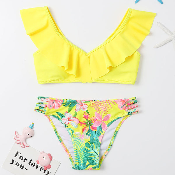 Tropical Floral Girl Swimsuit Kids Ruffle Girl Bikini Set 7-14Years Tw ...