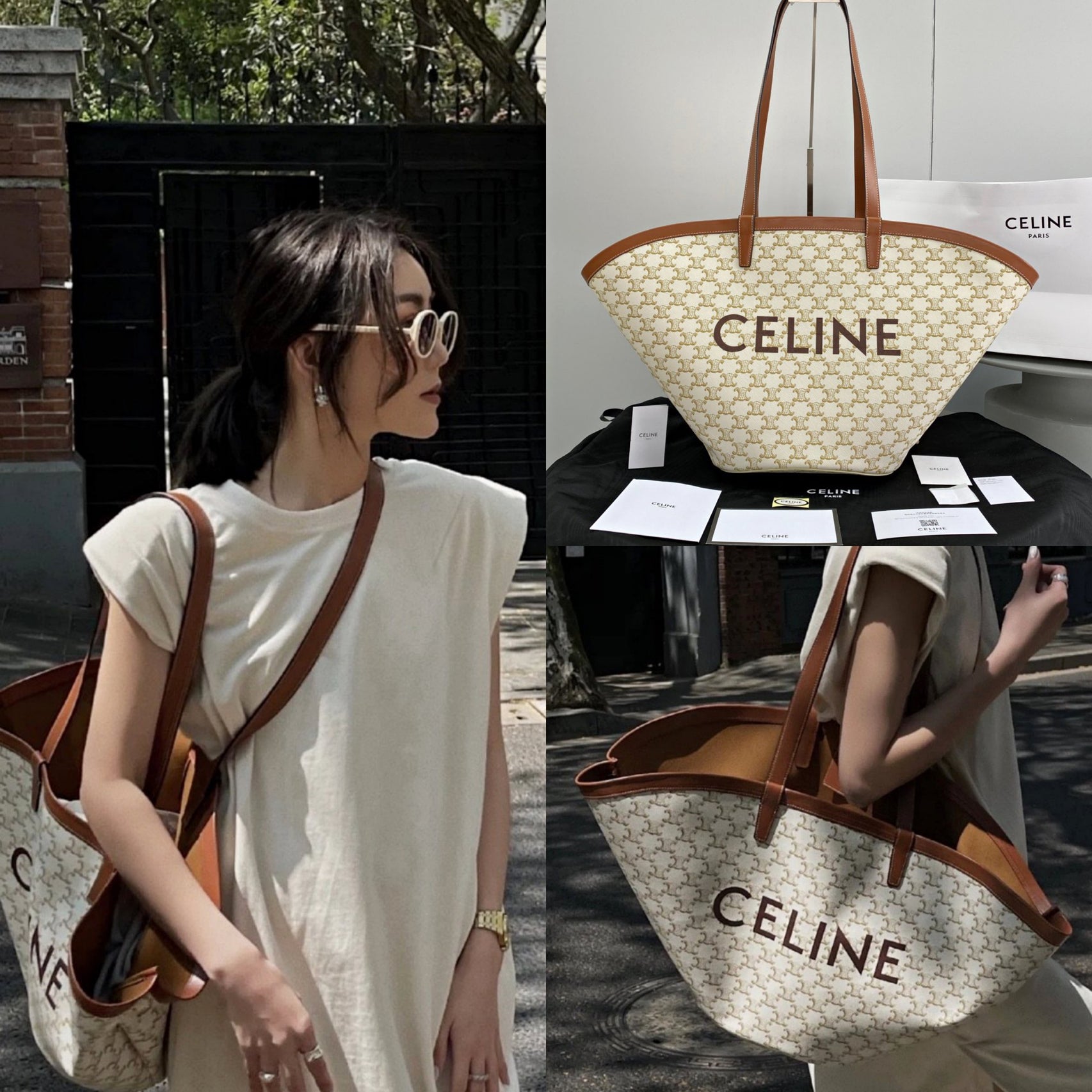 CELINE トリオンフキャンバス&カーフスキンタン ミディアム