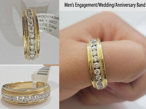 SOLID 14K Gold Diamond Mens Wedding Band Engagement Ring Sizing Available