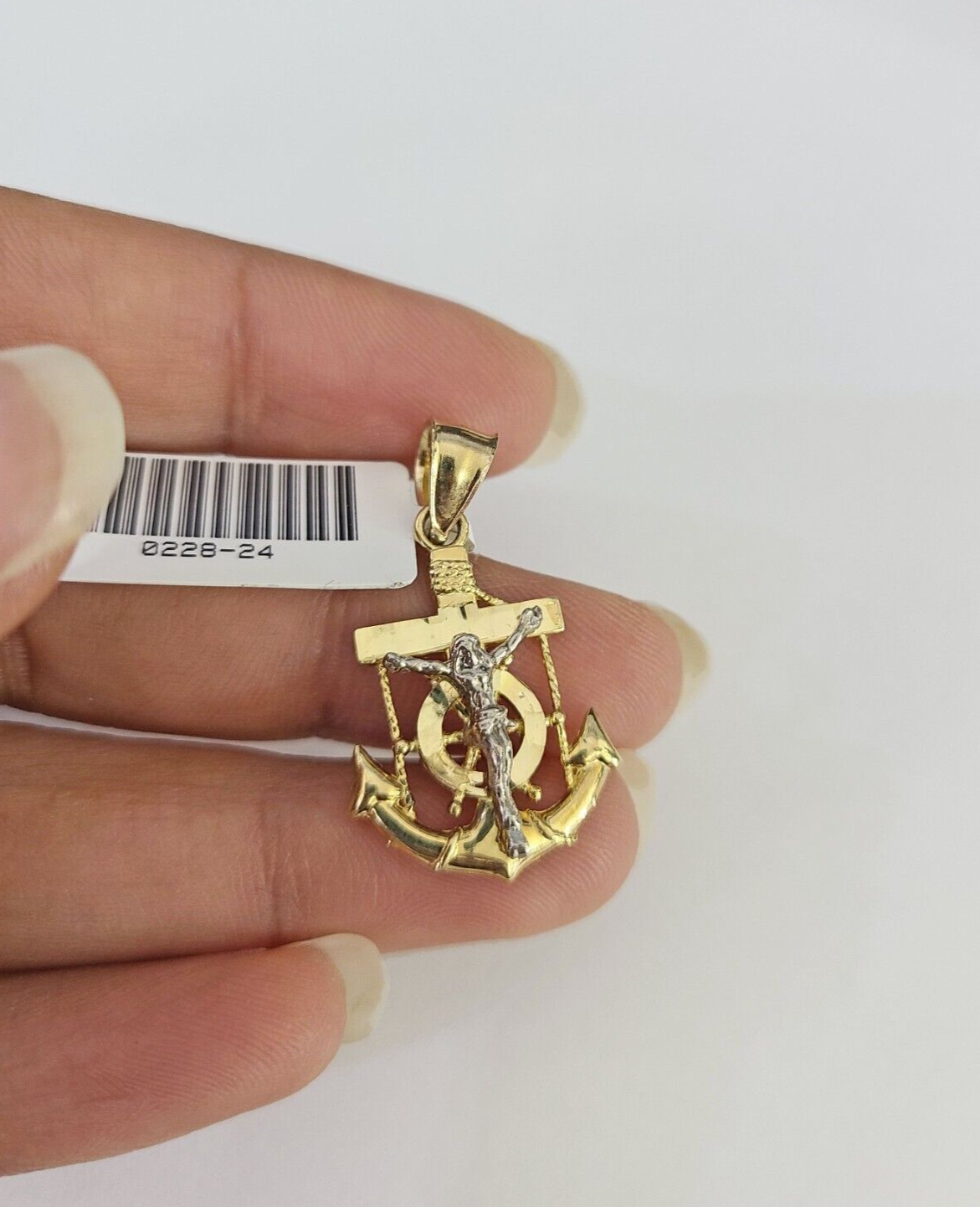 Real 10k Jesus Anchor Pendant Charm Yellow Gold 10Kt Genuine Crucifix Two-Tone