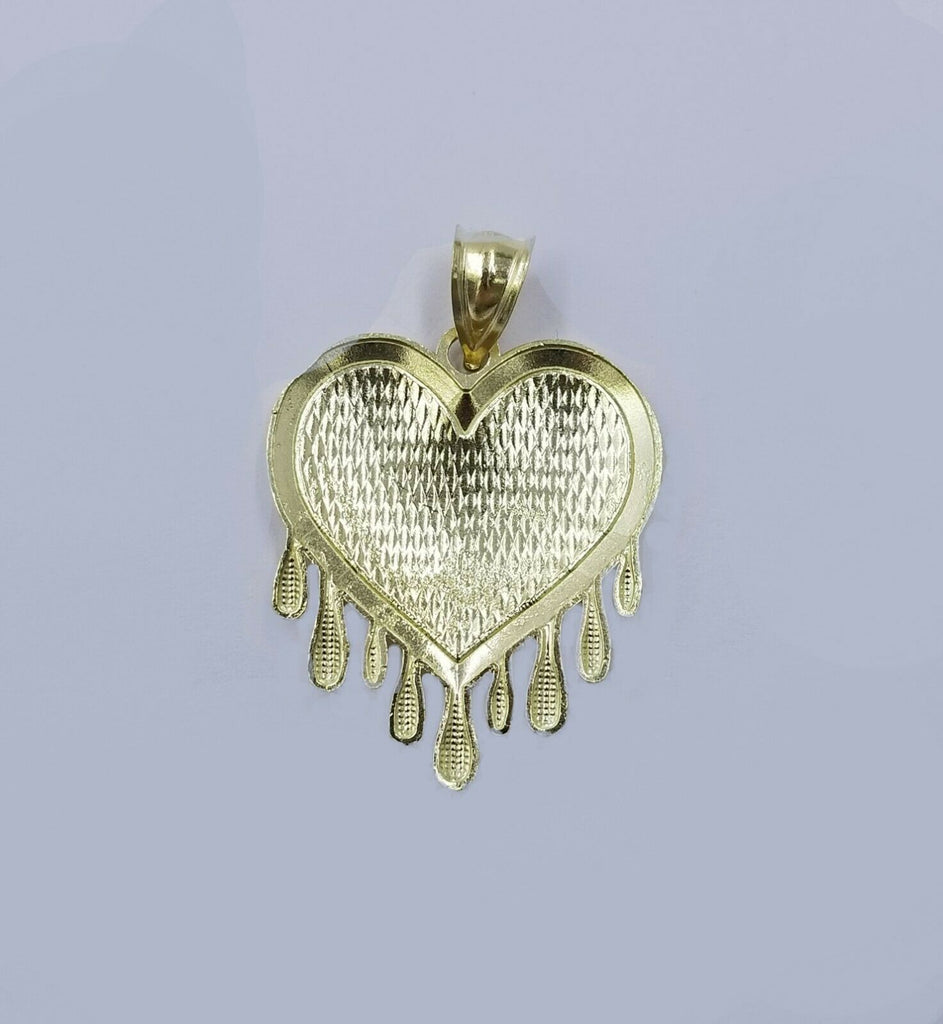 Real 10k Yellow Gold Charm Pendant Dripping heart with Franco