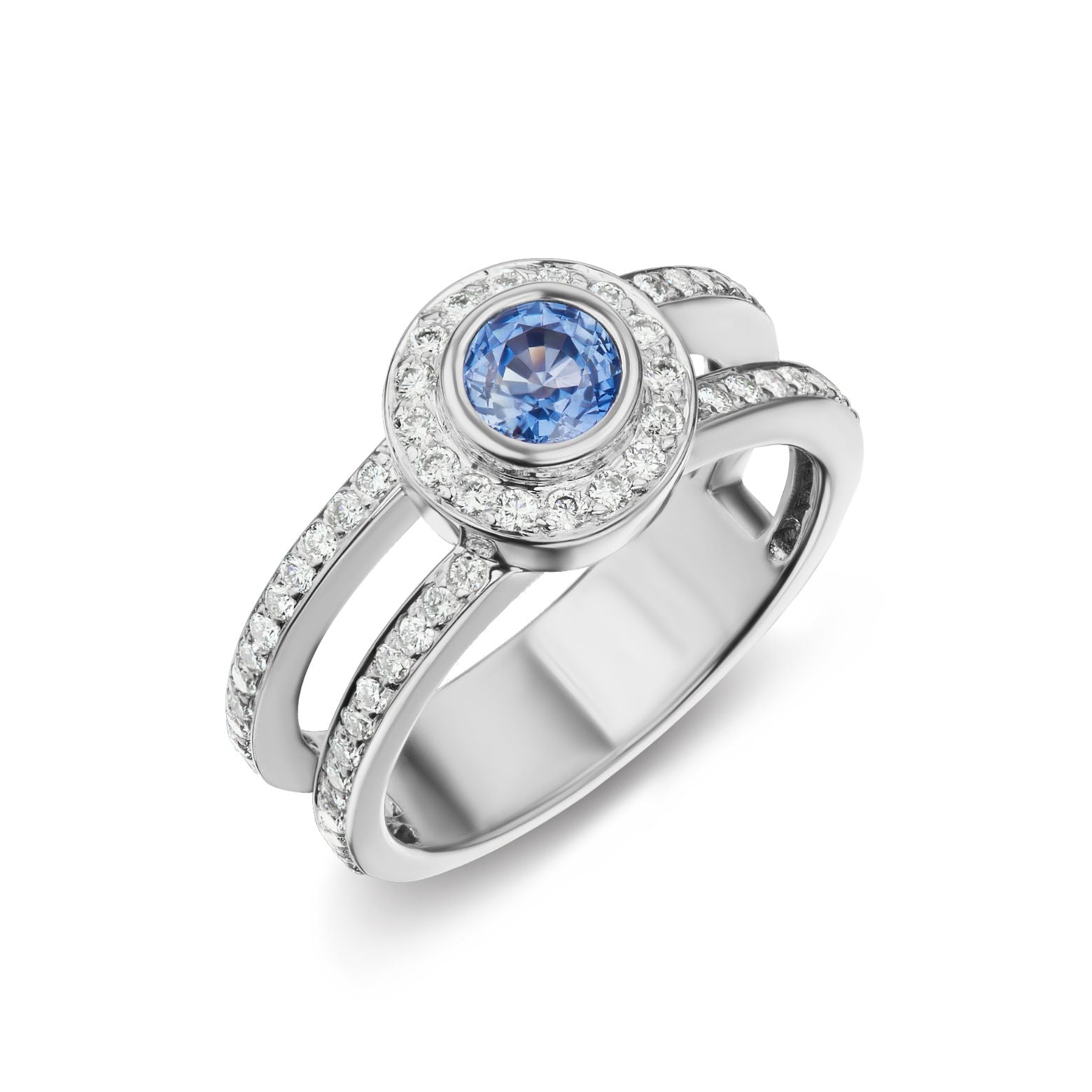 Split Shank Halo Diamonds Anniversary Ring