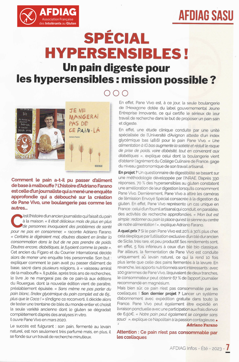 L'Association Française des Intolérants au Gluten parle de Pane Vivo
