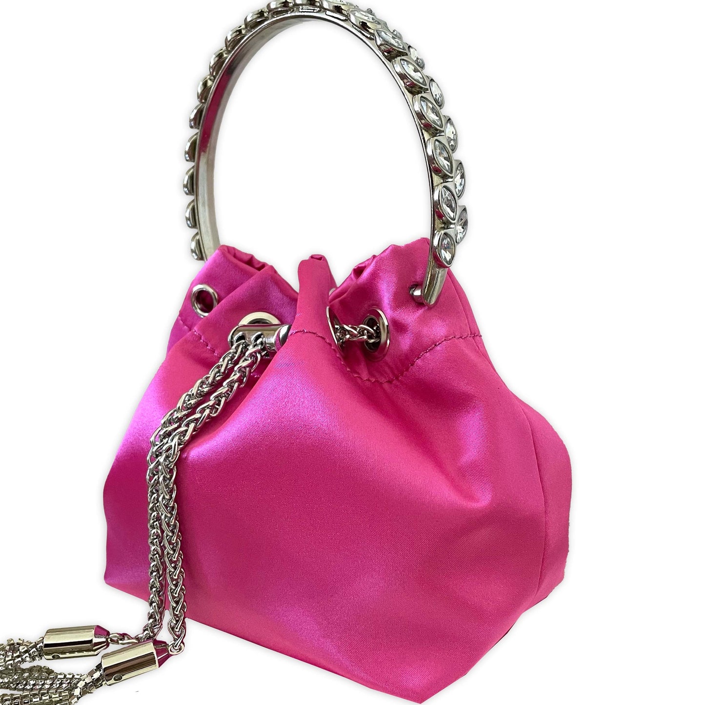 Estelle | Luxury Fuschia Pink Mini Bag | Rhinestone Embellished Handle