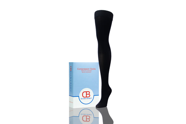 Compression Stockings For Spider Veins  - Over The Knee - Black With Packaging