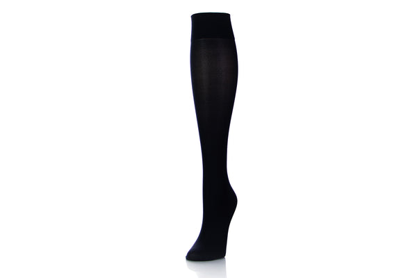 Image Showing A Knee High Compression Socks On Half Leg - Sheer Fabric In Black Color