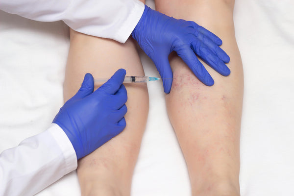 Sclerotherapy: Health Professional Is Injecting Solution To Get Rid Of Leg Varicose Veins
