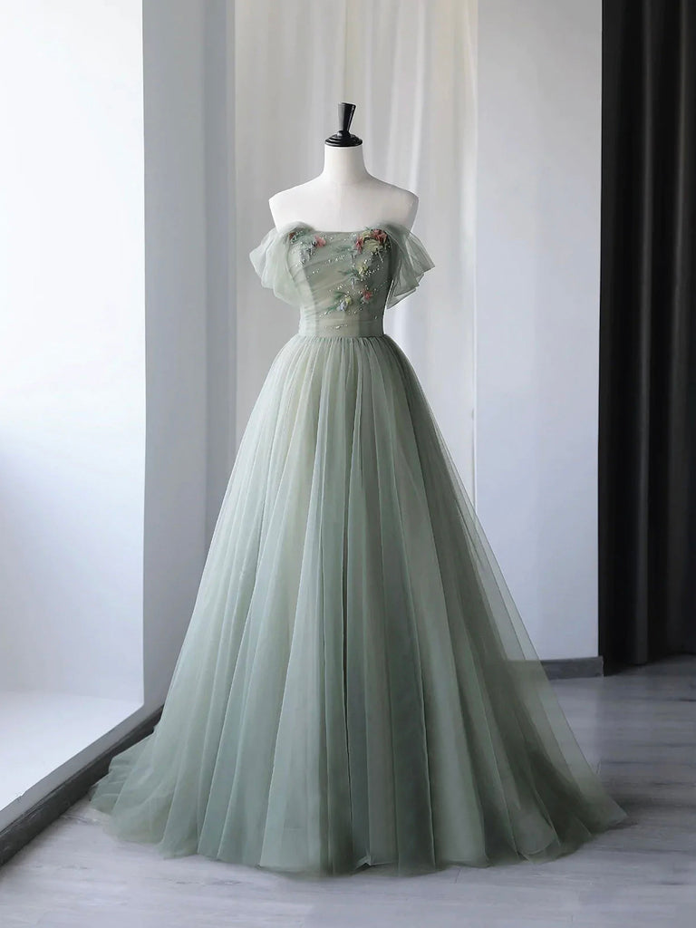 Viniodress Light Green Spaghetti Strap Prom Dresses A-Line Tulle Evening Dress FD3158 Custom Colors / US2