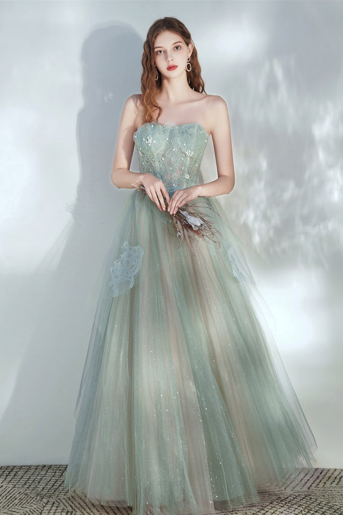 Colorful Floral Lace Sage Green Tulle Midi Party Dress - Xdressy