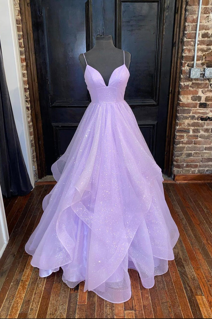 A Line Purple Tulle Long Prom Dresses, Purple Long Formal Evening Dres –  Eip Collection