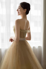 Cute tulle lace long prom dress A line evening dress