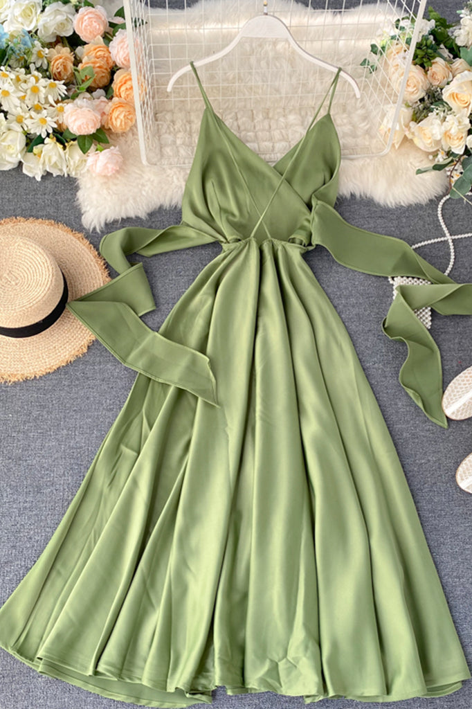 Simple V-Neck Satin Dresses, A-Line Fashion Dresses – Loveydress