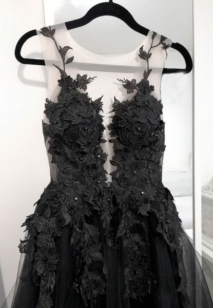 Black lace tulle long prom gown black evening dress – Loveydress