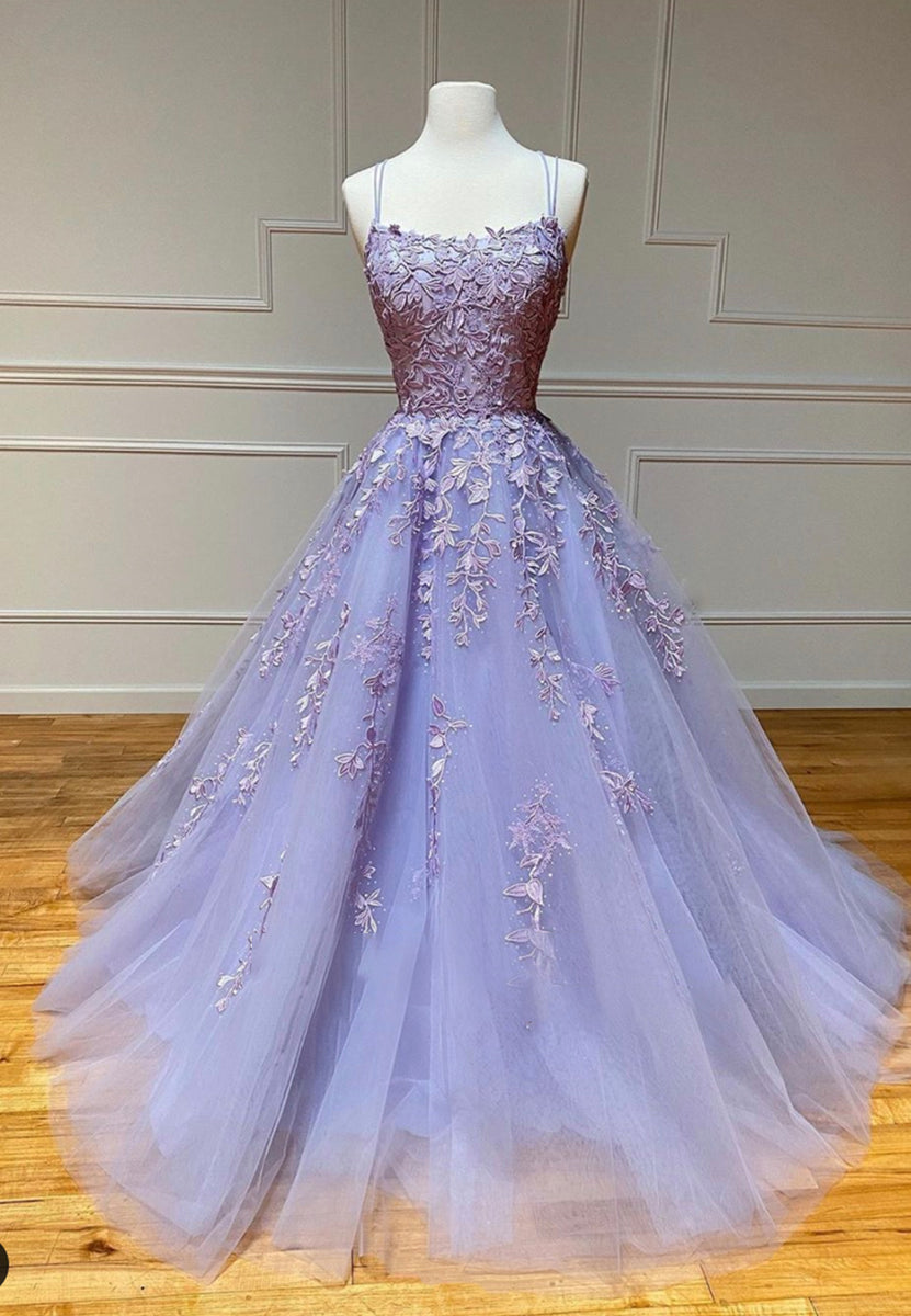 Purple lace tulle long prom gown formal dress – Loveydress