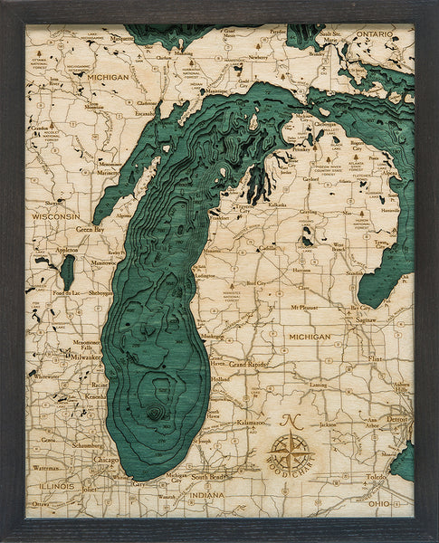 Great Lakes 3-D Nautical Wood Chart, Small, 16 x 20 – Momentum Outfitters