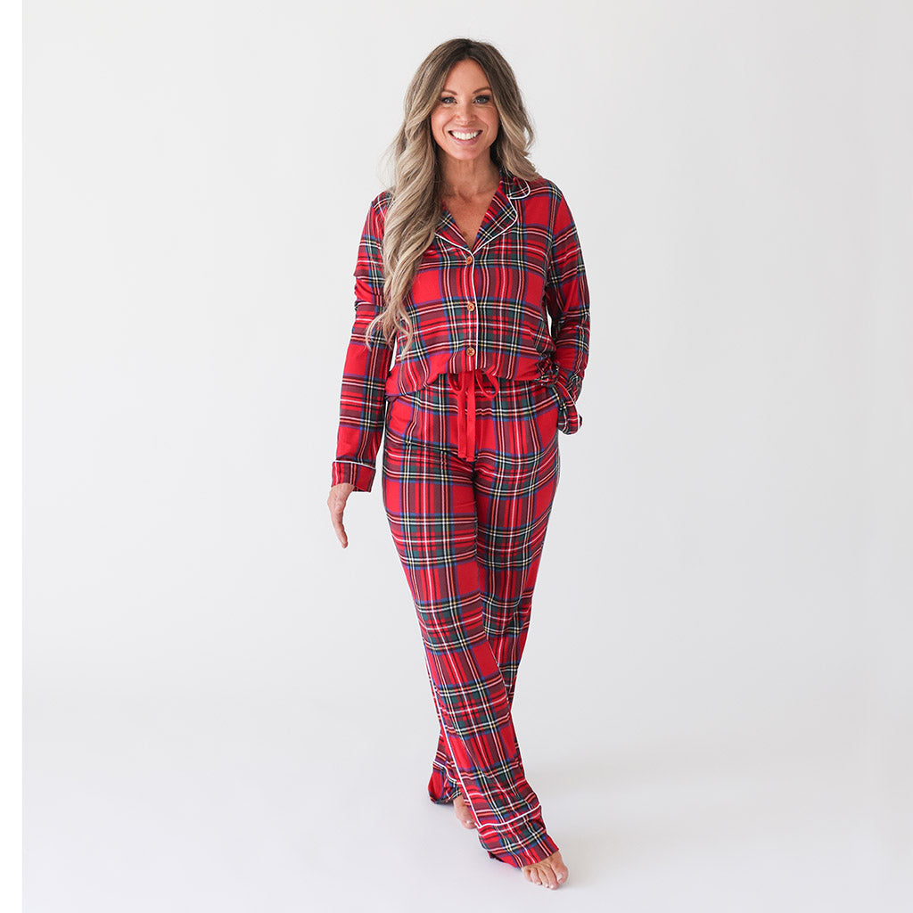 Image of Red Tartan Plaid Women's Relaxed Pant Luxe Loungewear