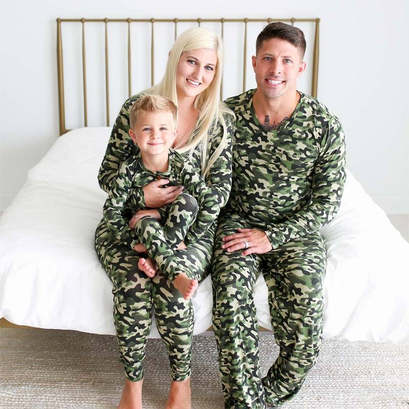 Family in matching Camouflage outfits