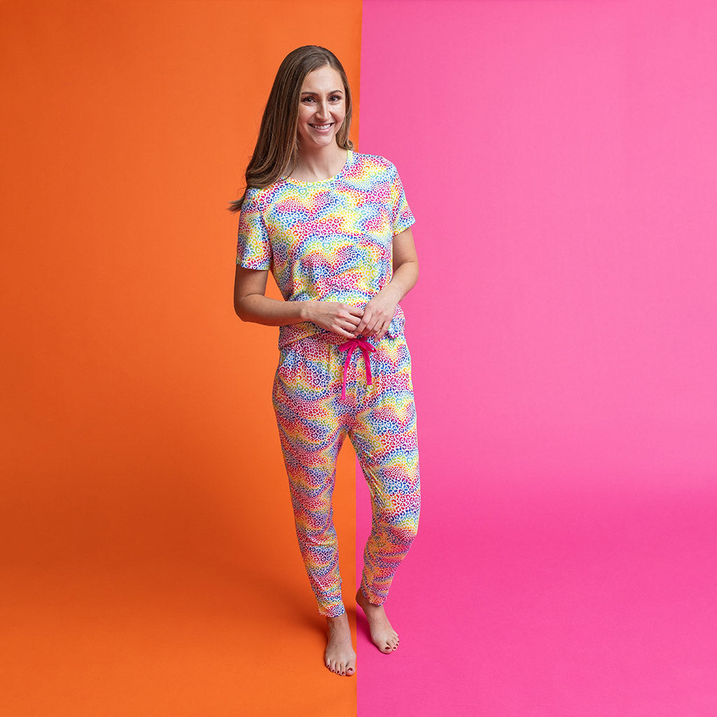 Image of Lisa Frank® I Love Rainbow Leopard Women's Short Sleeve Scoop Loungewear