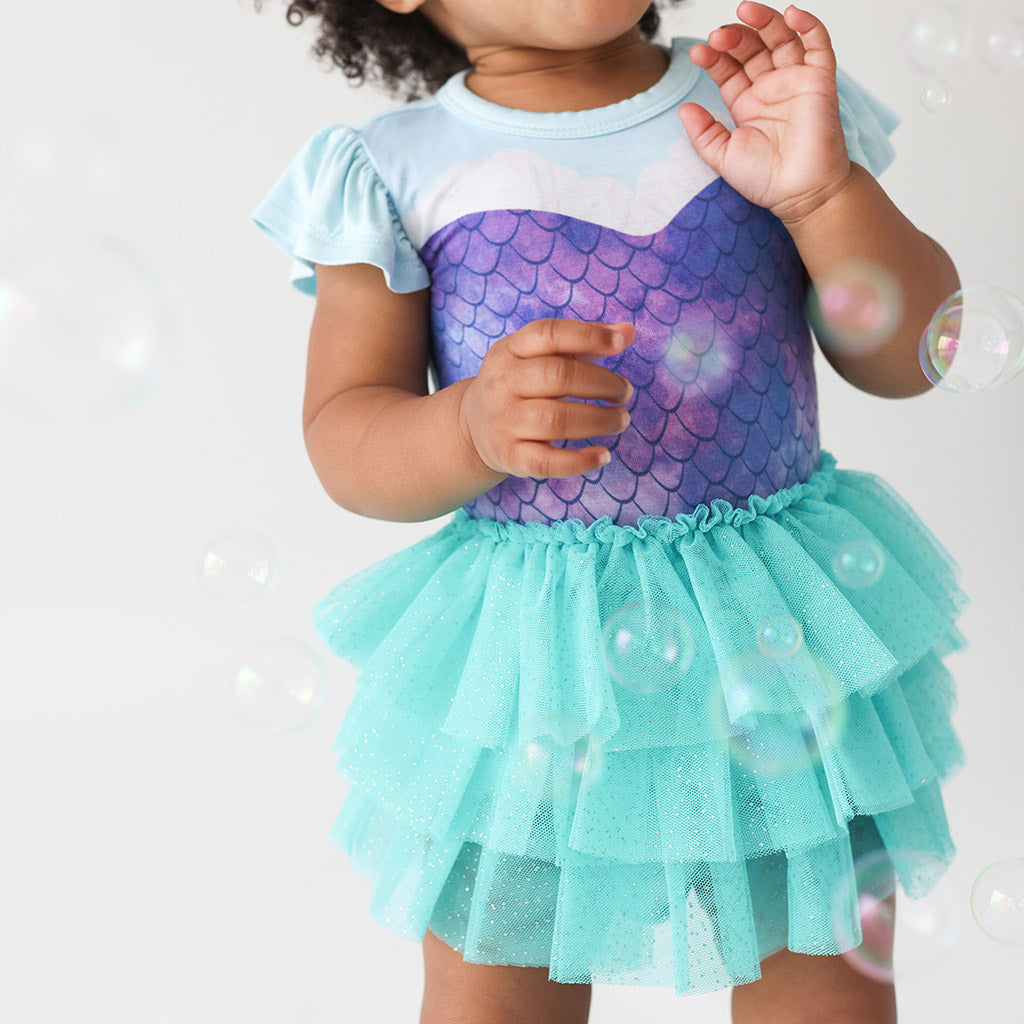 Image of Disney's The Little Mermaid Magical Mermaid Ruffled Cap Sleeve Tulle Skirt Bodysuit