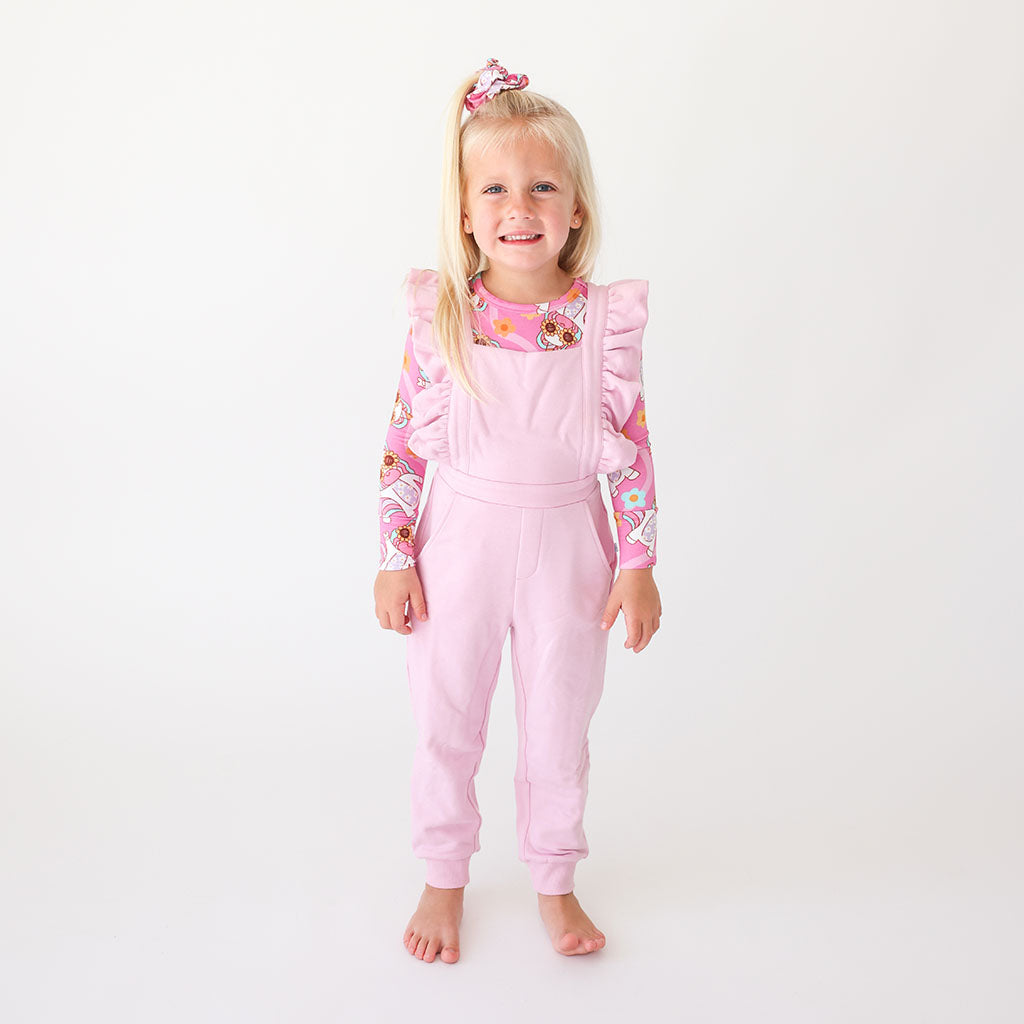 Image of Pink Vibes Fleece Ruffled Overalls