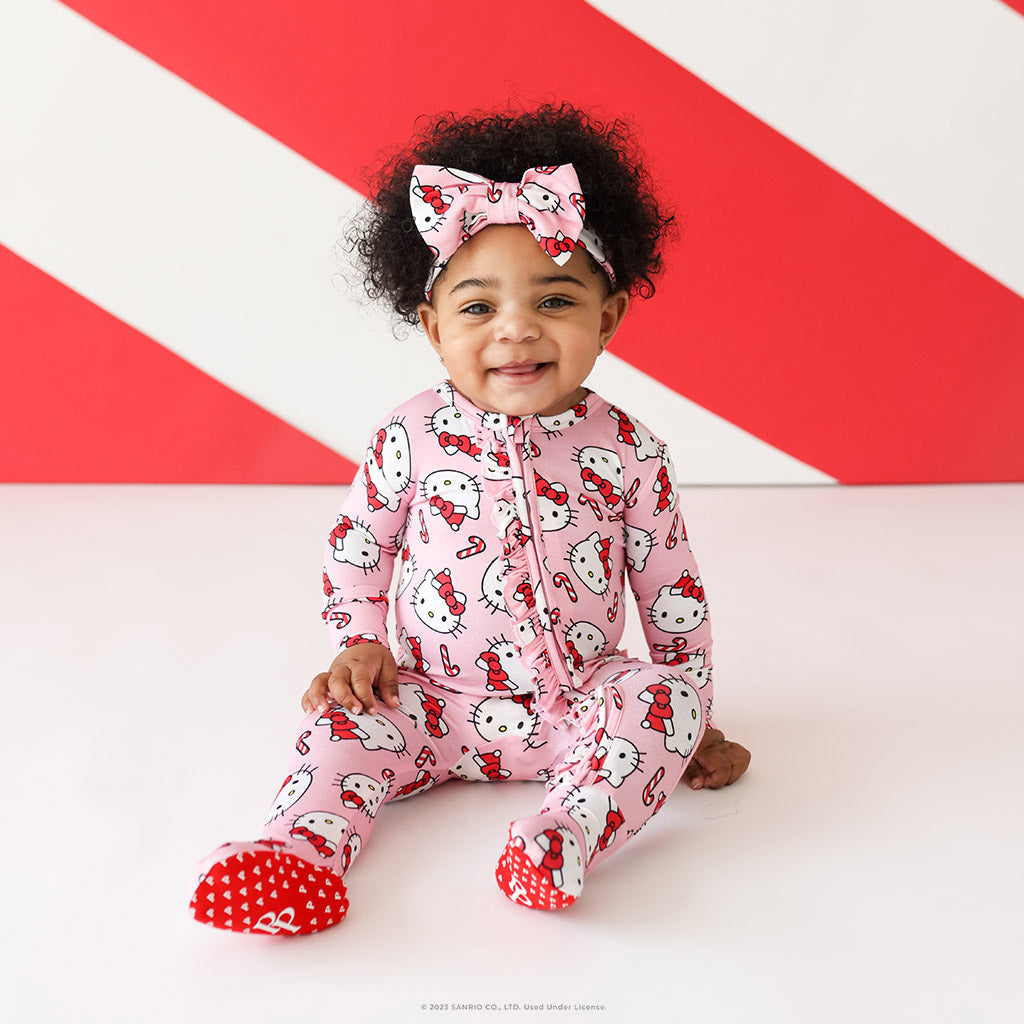 Image of Hello Kitty® Candy Cane Footie Ruffled Zippered One Piece