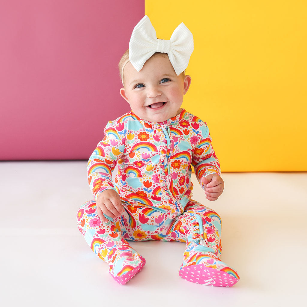 Image of Rainbow Melody Footie Ruffled Zippered One Piece